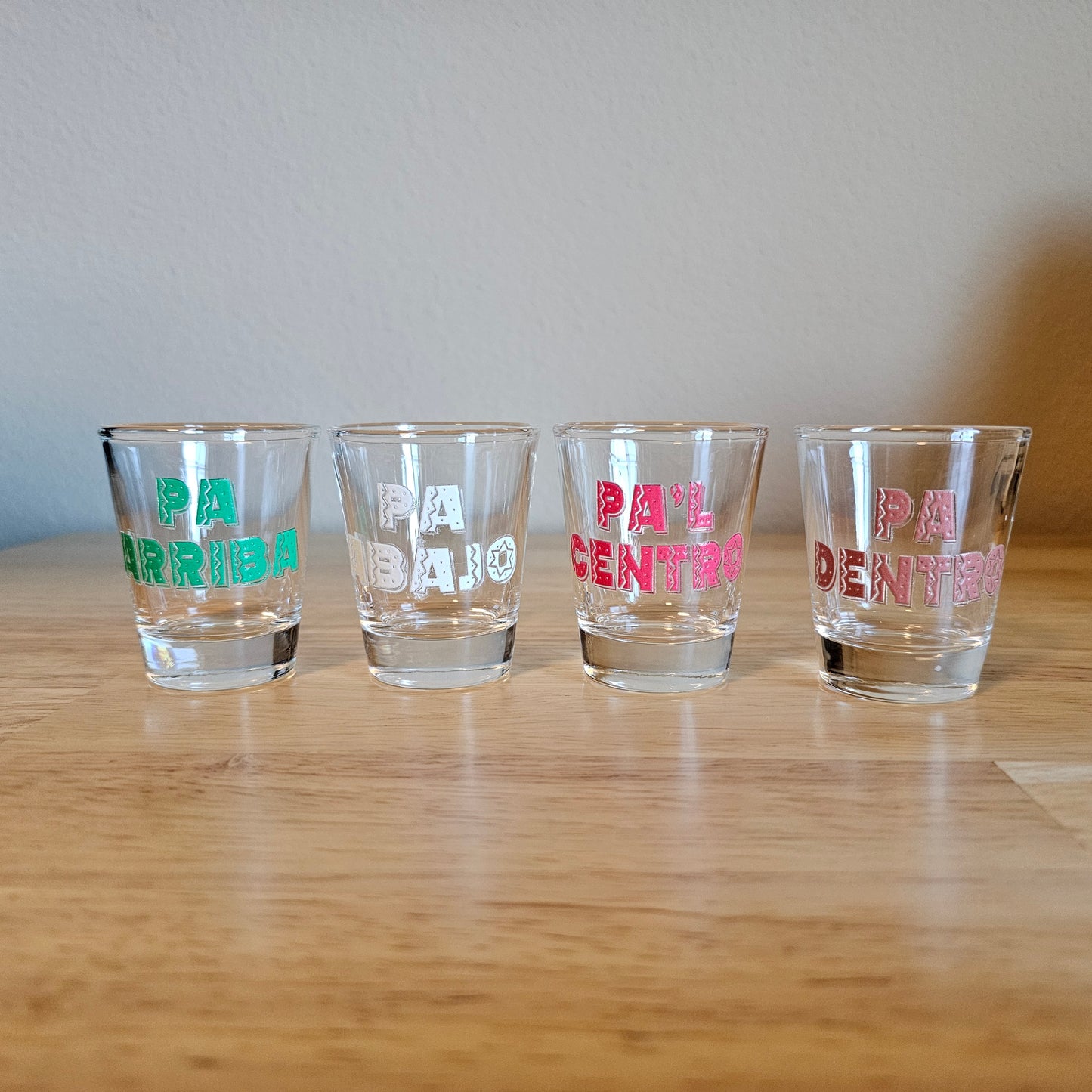 Pa' Arriba, Pa' Abajo, Pa'l Centro, Pa' Dentro Shot Glass Set